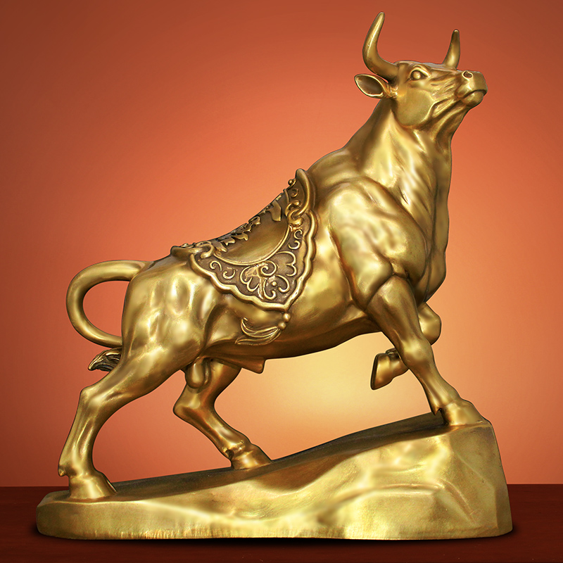 铜牛摆件抬头股市牛纯铜招财办公室客厅家居饰品工艺品 牛势长虹-旺市