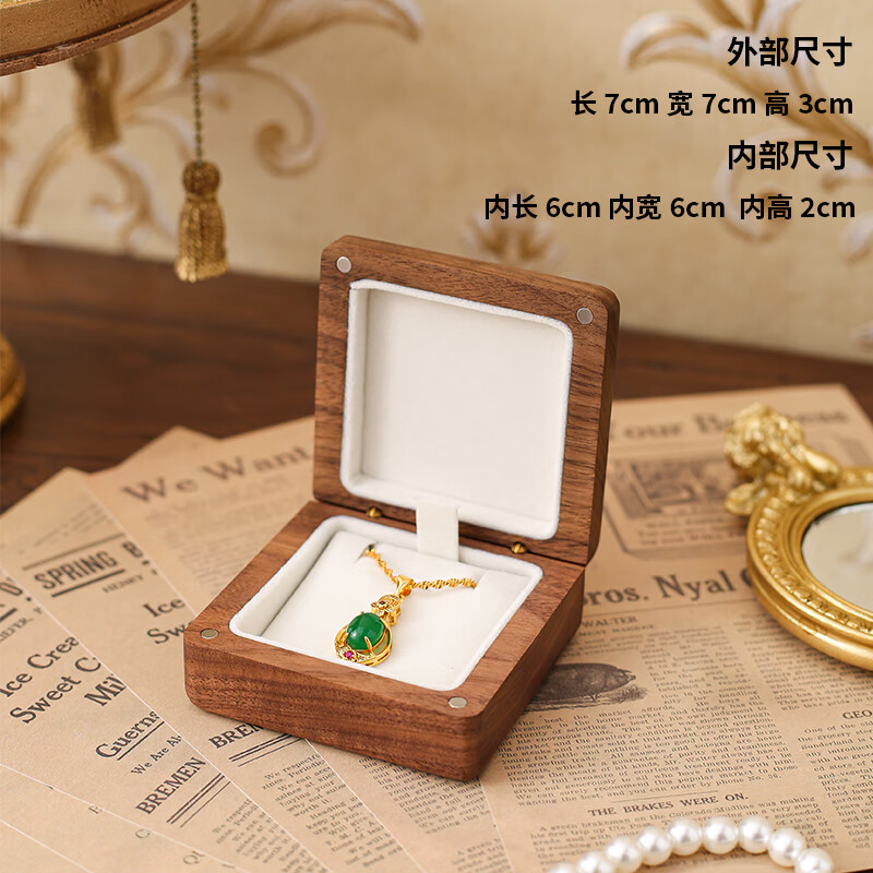 項(xiàng)鏈禮盒空盒黑胡桃木首飾盒項(xiàng)鏈禮盒發(fā)飾徽章收納盒手鏈耳飾精致 木蓋白色項(xiàng)鏈款