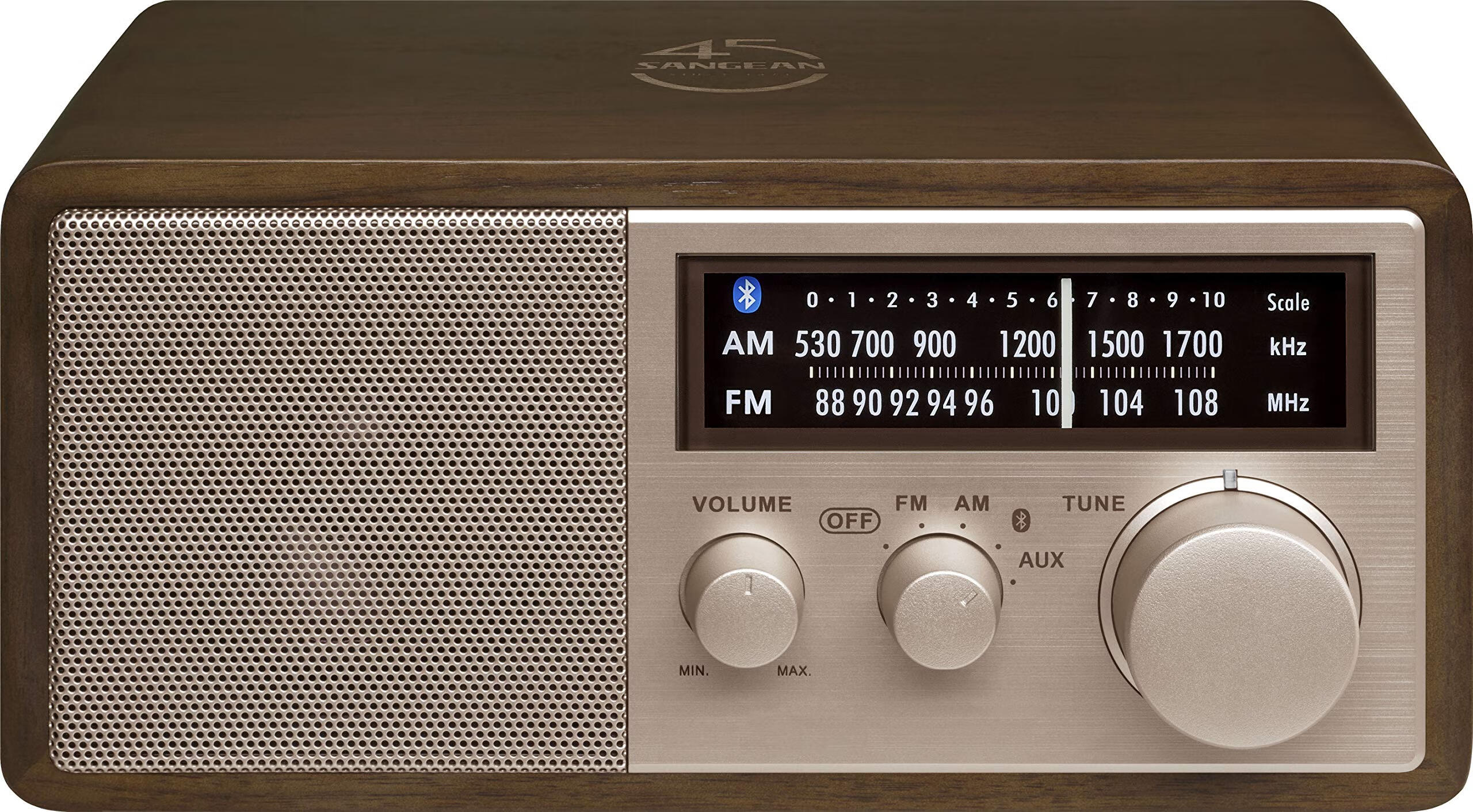 Sangean 山进 WR16SE AM/FM/蓝牙/USB 手机充电 45 周年特别版木制收音机(深胡桃木与玫瑰金)