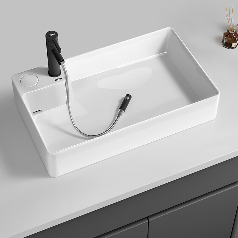波彼（BOBI）臺(tái)上盆陽(yáng)臺(tái)洗手盆單盆陶瓷臺(tái)控左右側(cè)下水家用衛(wèi)生間洗臉洗面池盆 5238臺(tái)控左下水[52*38*14cm]
