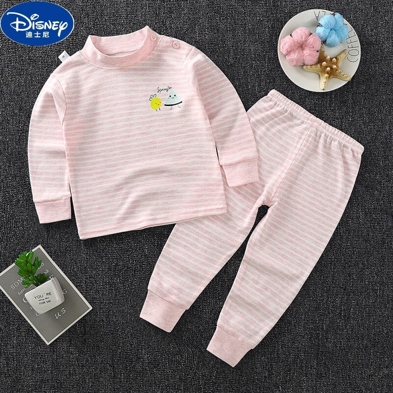 迪士尼（Disney）兒童內衣套裝彩棉秋衣秋褲男童女童春春秋嬰兒睡衣0-6歲寶寶衣服 粉紅西瓜 73 建議身高66-73cm