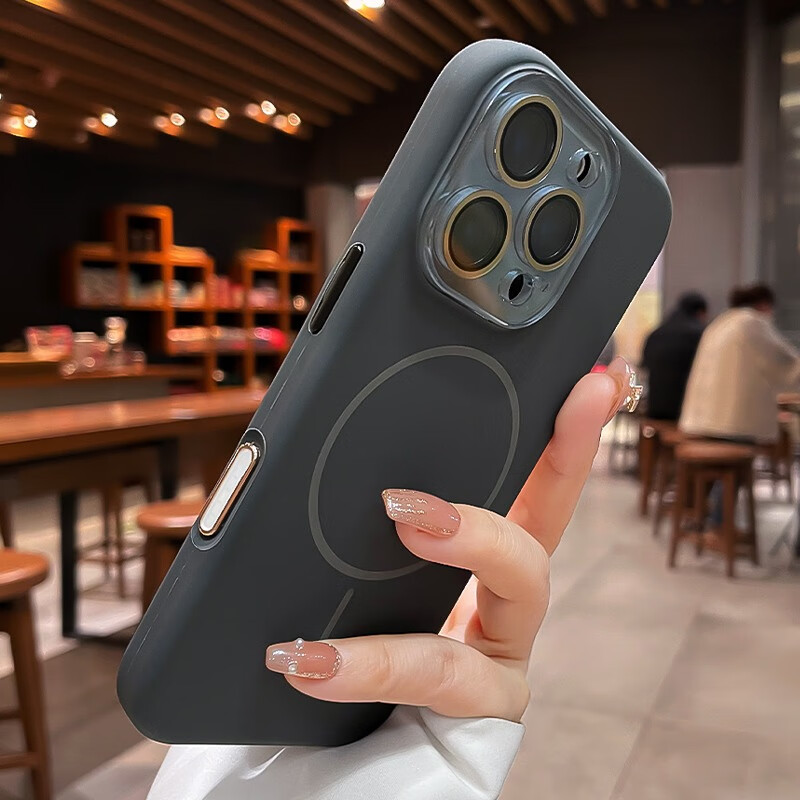 鑒百伊 細(xì)圈Magsafe磁吸適用蘋果16手機(jī)殼iPhone16promax新款液態(tài)硅膠15帶鏡頭膜14相機(jī)按鍵保護(hù)13全包 【碳灰色】水晶鏡頭膜*AI拍照按鍵*磁吸充電 iPhone 16 Pro 