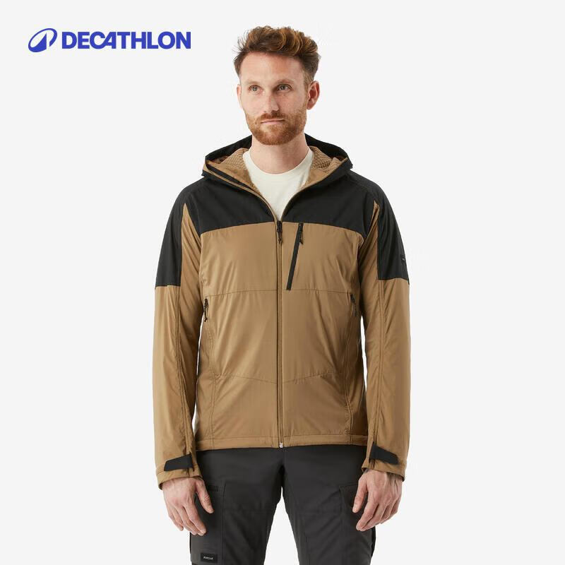 迪卡侬（DECATHLON）山地徒步登山软壳衣男抓绒加绒男士夹克连帽外套防泼水 铜棕色/烟熏黑 L