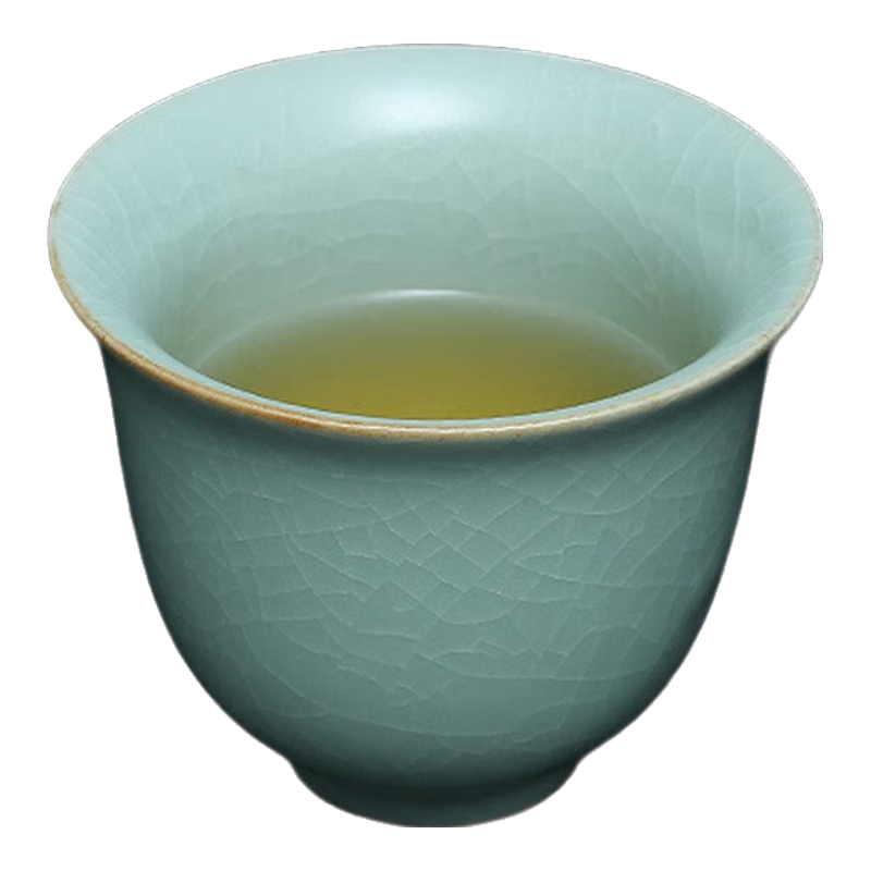 汝道汝窯茶杯主人杯品茗杯冰裂可養(yǎng)開片汝瓷茶盞喝茶杯子單杯大號茶碗 粉青四季杯70ml