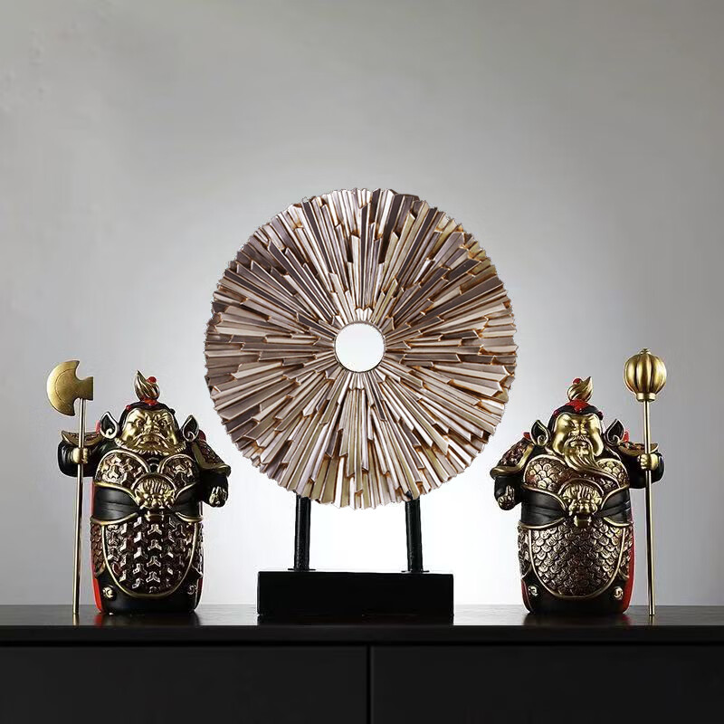 裕谷 新中式哼哈二将门神摆件家居客厅玄关办公室书房装饰工艺品摆设 彩色配古银色太阳花