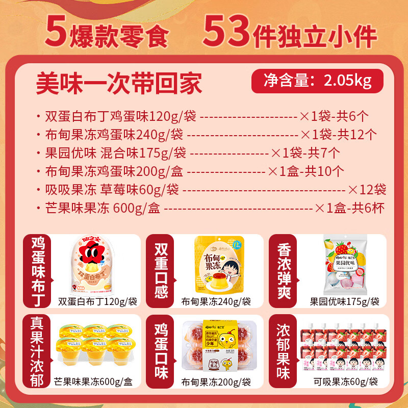 樱桃小丸子果冻儿童零食大礼包 1440-2030g 蒟蒻可吸追剧小吃下午茶生日礼物 【喜悦礼】手提礼盒2050g
