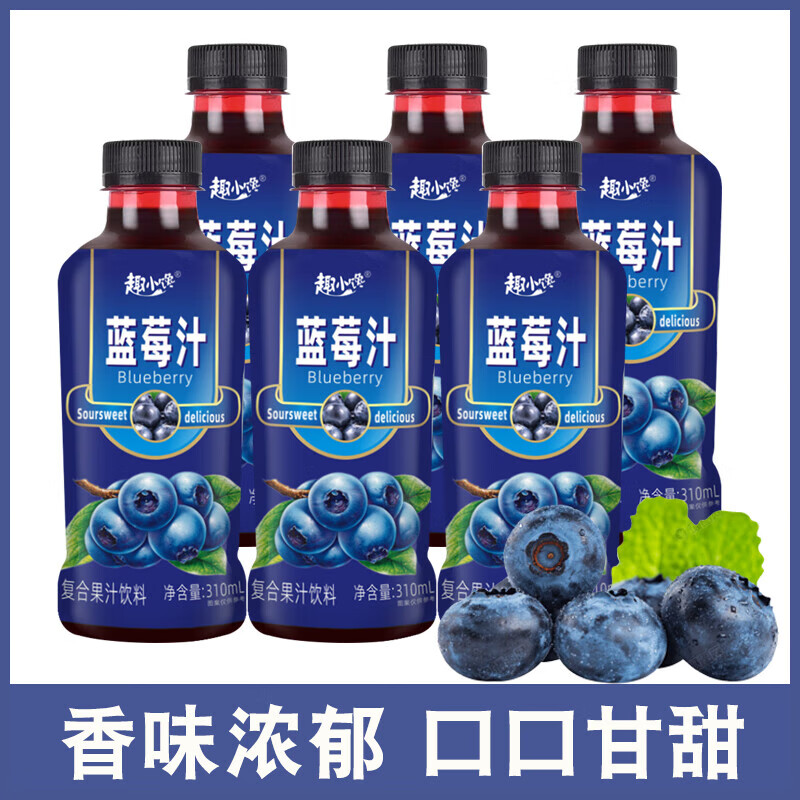 趣小谗蓝莓汁杏皮茶复合果汁饮料饮料 310ml小瓶网红果味饮品整箱批发 蓝莓汁【310mL*6瓶】