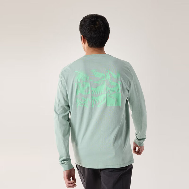 始祖鸟（ARC&#039;TERYX）男士T恤  男款 Kragg SL 时尚图案柔软透气耐磨 新款长袖棉质上衣 青绿/Stone Green XS