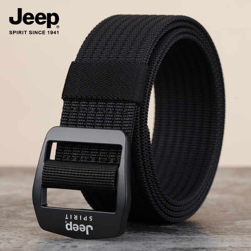 JEEP SPIRIT吉普皮帶男潮帆布年輕人百搭腰帶青少年戶外工裝褲尼龍褲帶 黑色【專柜禮盒】 105cm