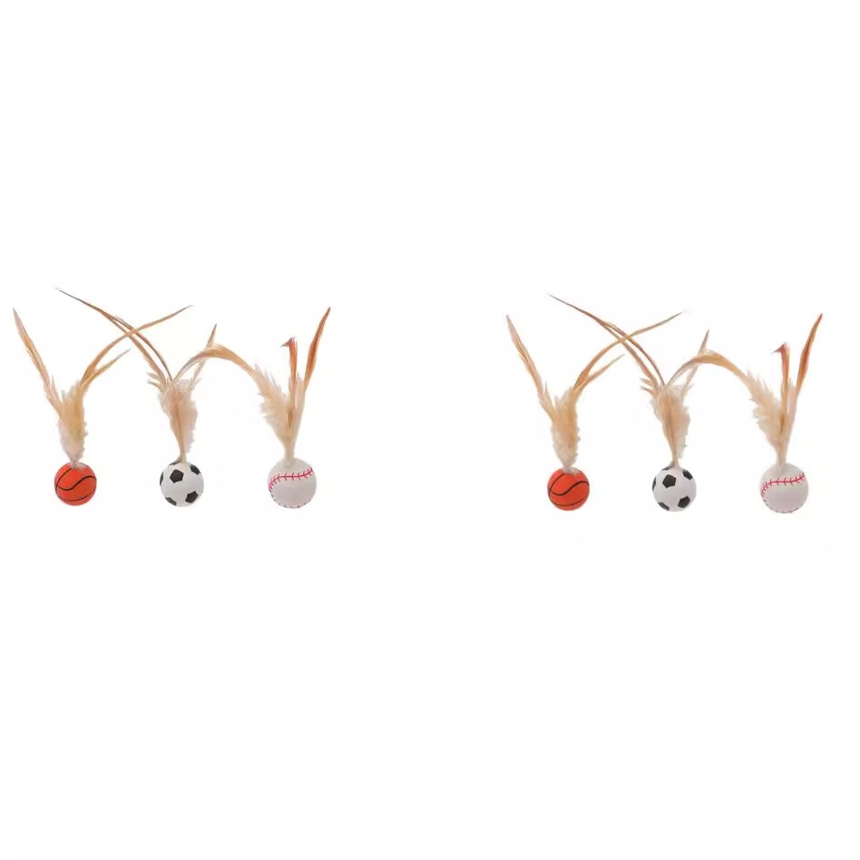 瓜洲牧猫玩具弹力球羽毛逗猫棒自嗨解闷神器网红款猫咪追赶互动宠物用品 羽毛弹力球【运动款】六个装