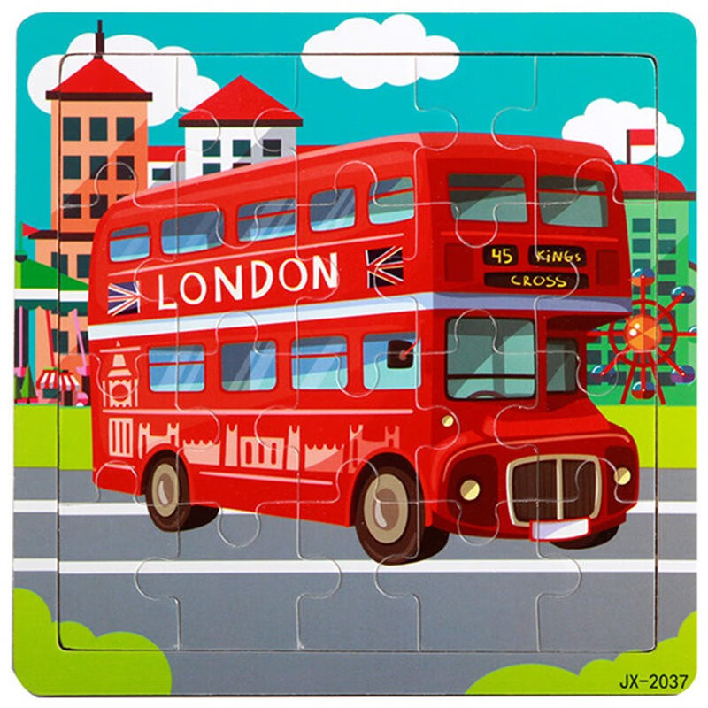 拼图宝宝幼儿木制早教动手动脑智力2岁男女儿童积木玩具 2037双层巴士