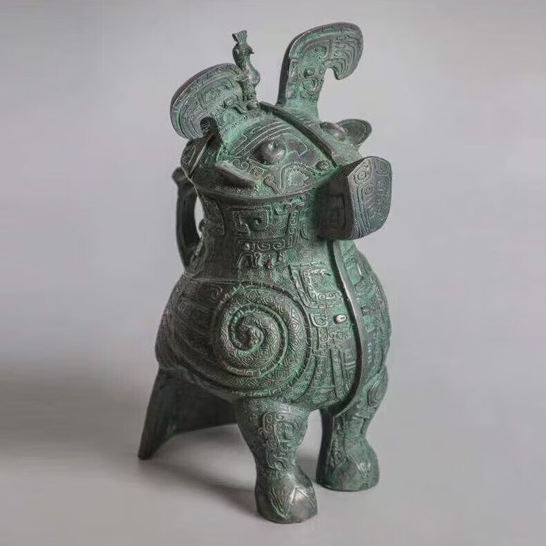 纯铜仿古青铜器妇好鸮尊家居日常兽面纹摆件送礼留念 黑色