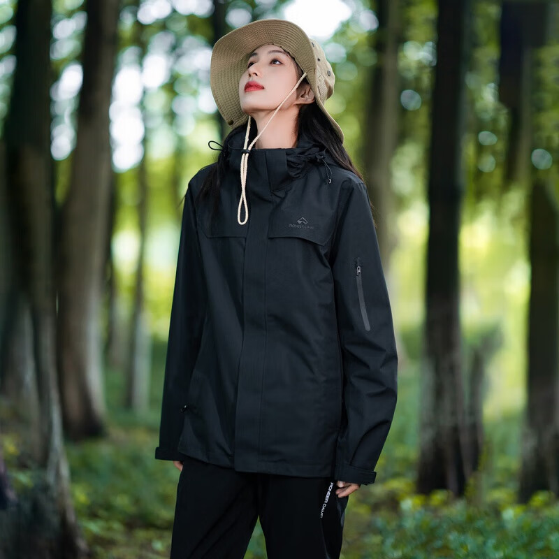 拓路者朱雀冲锋衣三合一抓绒女防风防水保暖户外夹克登山服秋冬季男外套 黑色-抓绒内胆 M