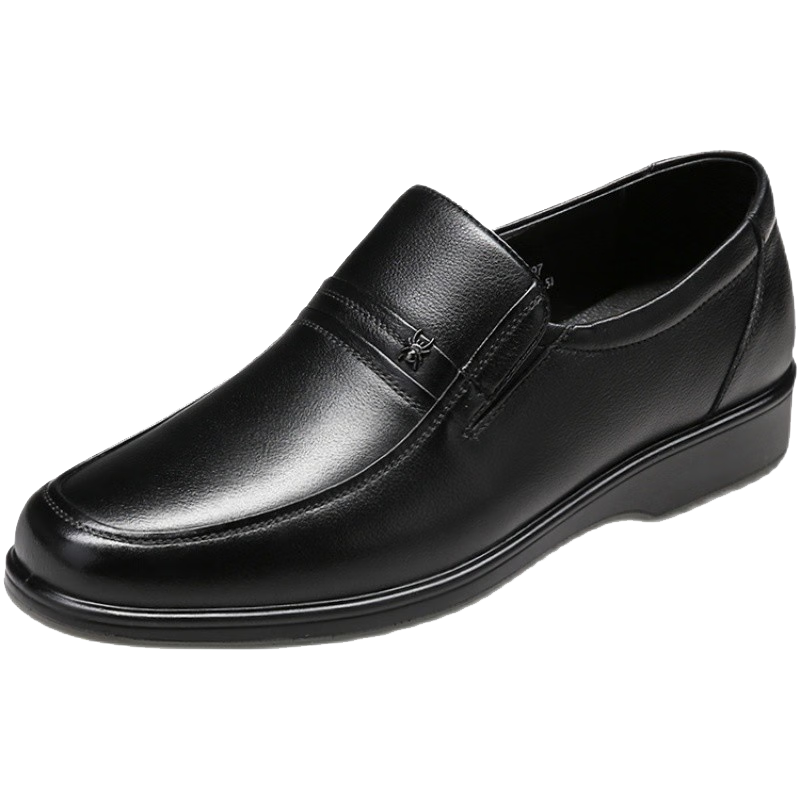 蜘蛛王男鞋春秋商務(wù)正裝皮鞋套腳真皮爸爸鞋防滑軟底中老年鞋子男22385 黑色-真皮單鞋 42