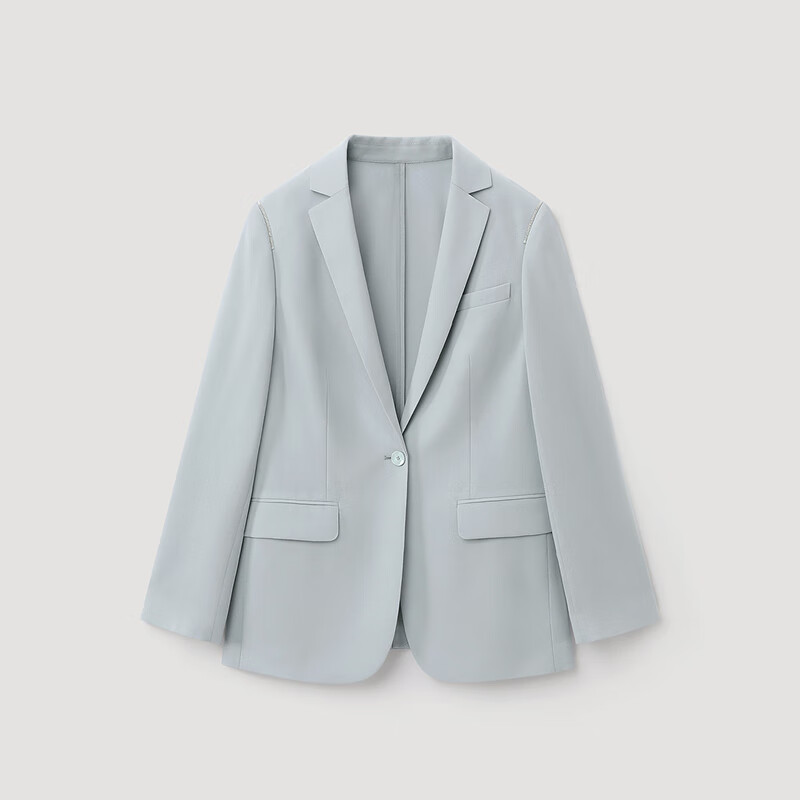 OVV2025春夏新款女装精纺羊毛平驳领休闲通勤西服外套 天空蓝 M