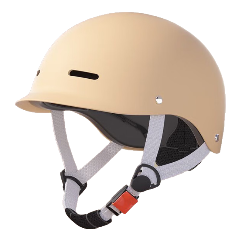 绿源（Luyuan）电动车头盔电瓶车3c认证摩托车头盔夏季女男通用四季盔半盔安全帽 【无镜片】杏仁色 均码【头围55-60cm】