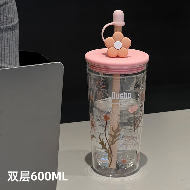 乐扣乐扣章鱼小姐的杯子双层玻璃吸管水杯女生高颜值新款大容量耐高温水杯 蒲公英600ml-双层玻璃 咨询领取 京东折扣/优惠券
