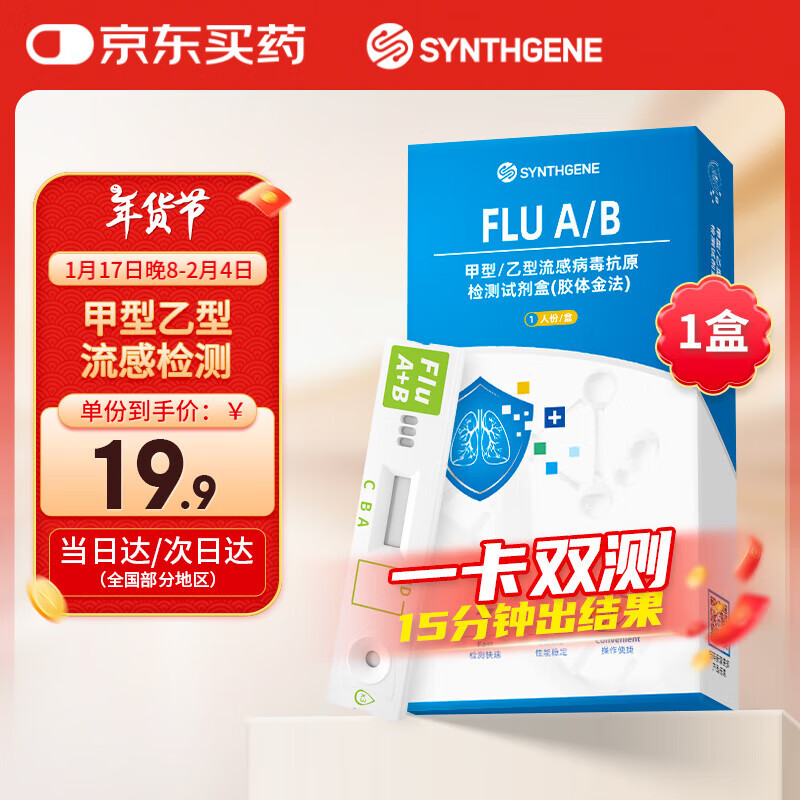 SYNTHGENE甲流乙流病毒流感抗原检测试剂盒感冒发热非肺炎支原体试纸1盒