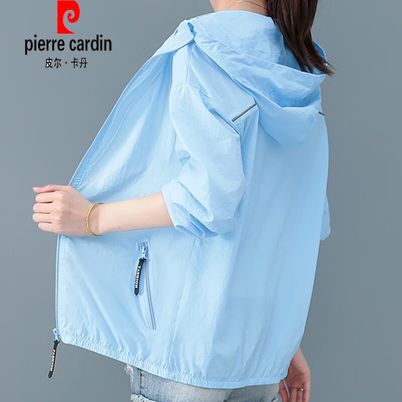 皮尔卡丹（pierre cardin）防|晒衣女 防紫|外线短款2025夏季新款薄款ins外套女宽松透气防| 蓝色【拉链】 M 建议98斤以下