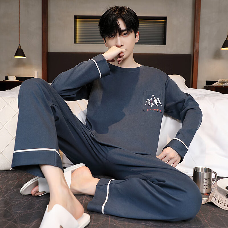 猫人精梳纯棉 180g 圆领男士家居服可外穿100%纯棉2025春季新品 49M75081 3XL