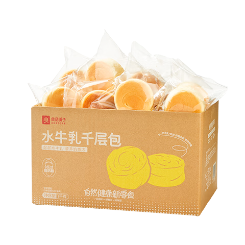 良品铺子 手撕面包网红早餐代餐 营养夹心软面包 整箱装 【浓郁奶香】水牛乳千层包1000g 