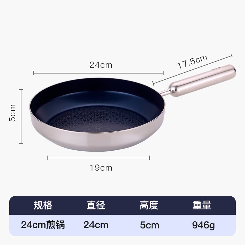 Neoflam不锈钢陶瓷涂层不粘煎锅煎蛋煎牛排锅家用平底锅燃气电磁炉通用 蓝色 24cm