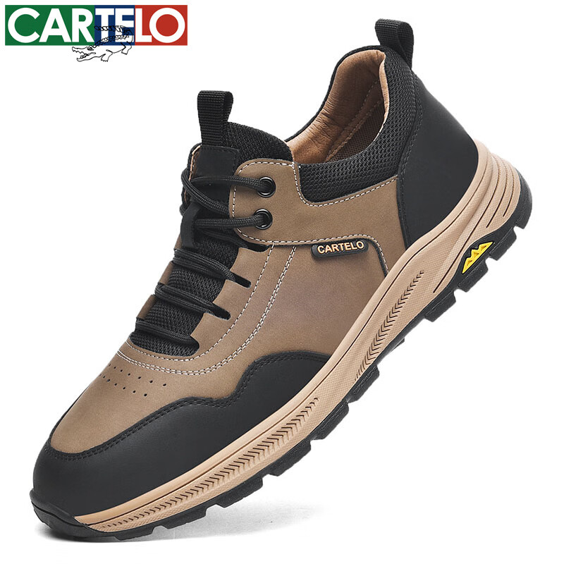 卡帝乐鳄鱼男鞋秋冬季新款男士休闲皮鞋时尚运动休闲鞋百搭舒适旅游鞋子 卡其 5606 41
