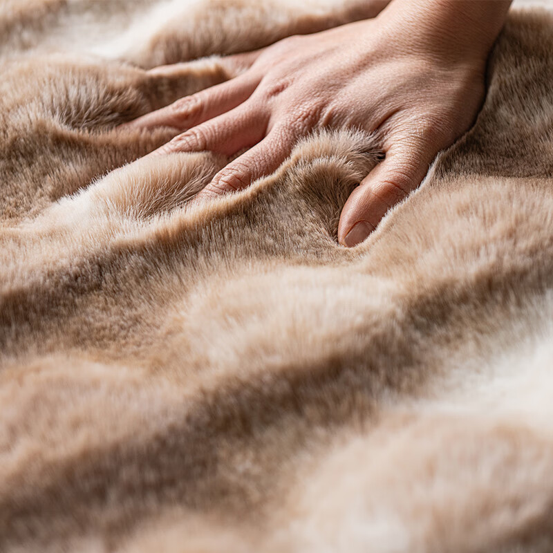 VTX仿兔毛绒毯盖毯欧美跨境加厚保暖沙发客厅卧室毛毯INS网红复古 摩卡色 130*160CM