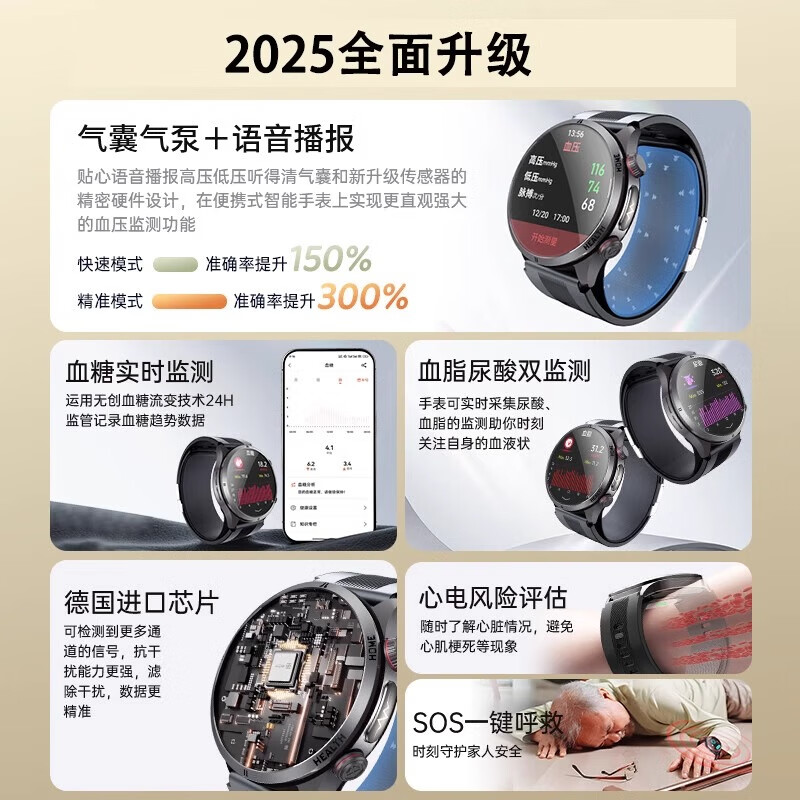 赛电真气囊精准血压监测手表w8全新升级血糖血脂尿酸趋势评估测血氧心率健康通话高端手表一键sos 【医疗器械认证】全新血压监测+血糖评估 天际蓝 华为鸿蒙苹果ios安卓适用