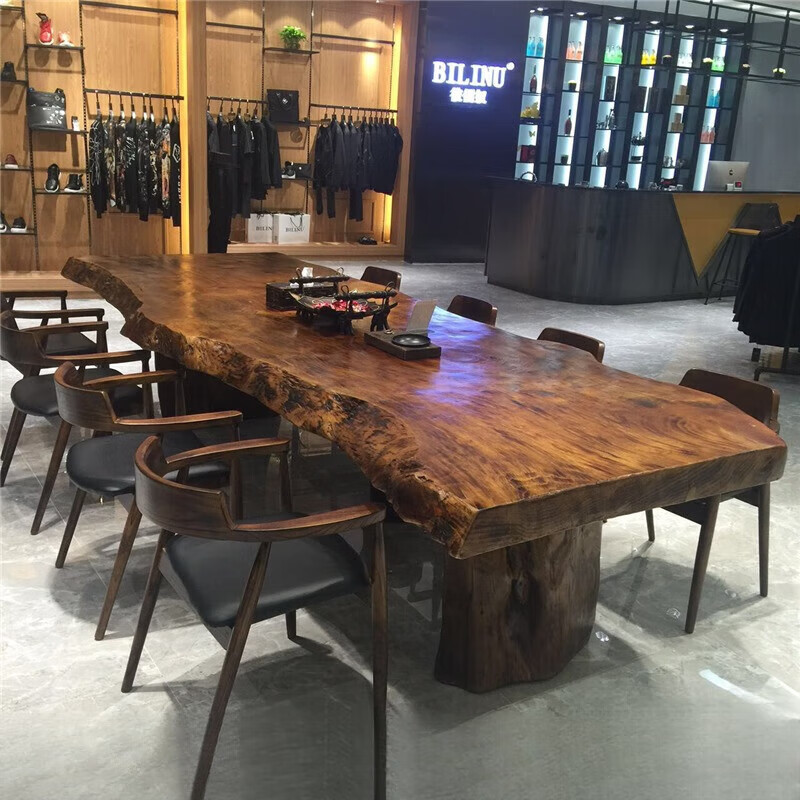 歌减2025新款实木大板茶桌现代简约功夫茶台新中式禅意办公室原木泡茶 单桌:300*(90-100)*75(厚8cm)