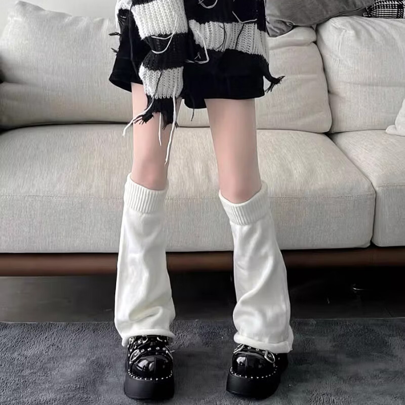 韫舜jk袜子针织腿套堆堆袜小腿袜y2k辣妹学生亚文化阔腿袜套喇叭腿套 乳白色 [喇叭袜套] 均码 【白色】