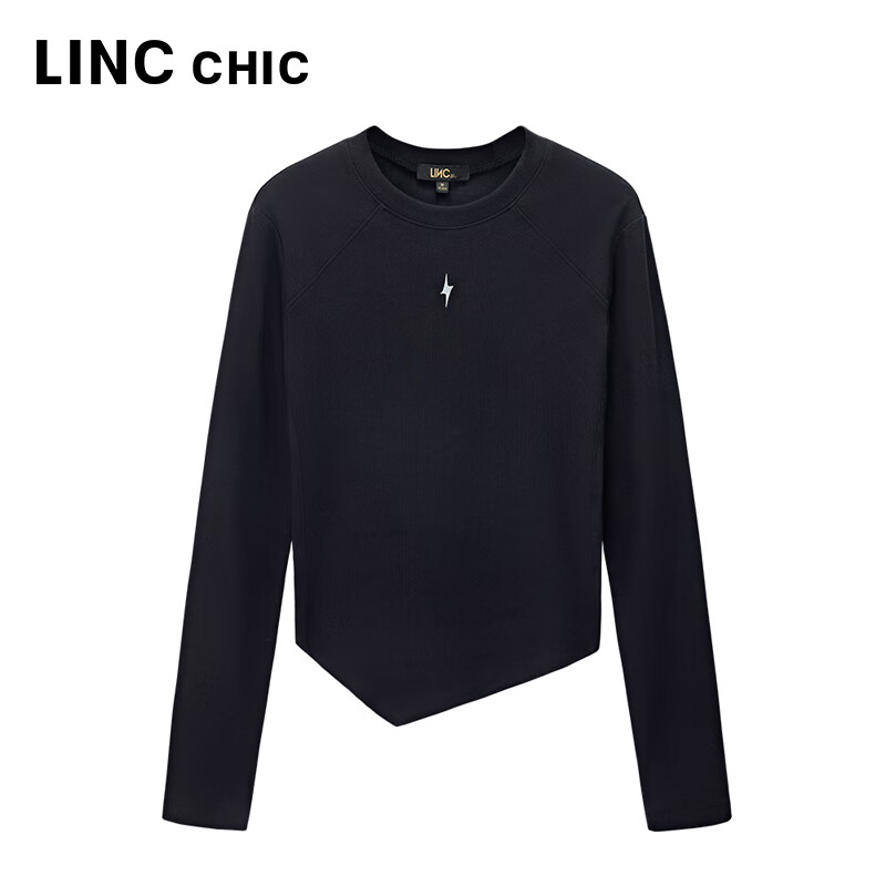 金羽杰2025年春季新品修身圆领长袖T恤女短款轻薄款内搭上衣S251FK019Y 黑色 S 适合95斤以下