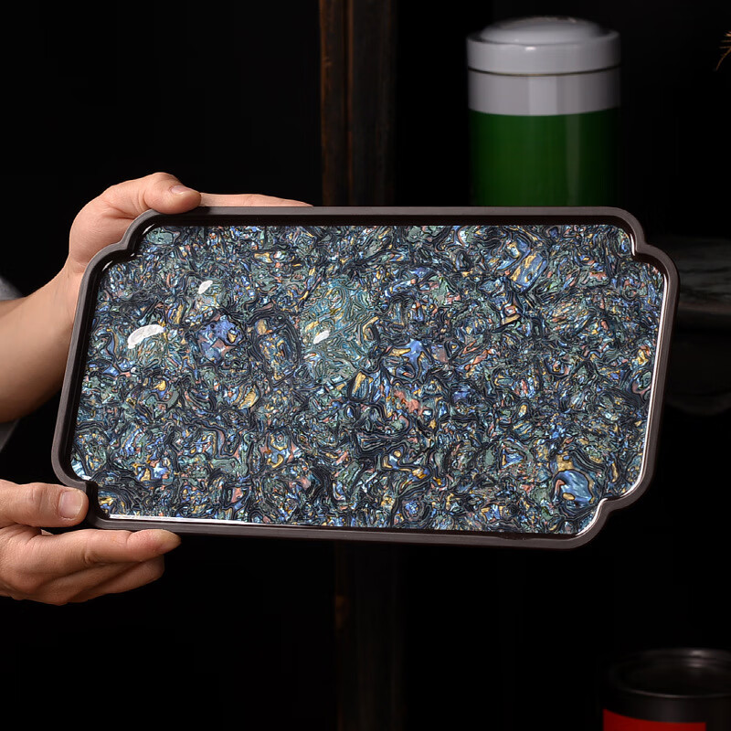 艾木枫靓电木茶盘干泡茶托盘果盘功夫茶道茶具收纳杯子螺钿大漆复 螺钿褐色 29.5*15.5*1.5