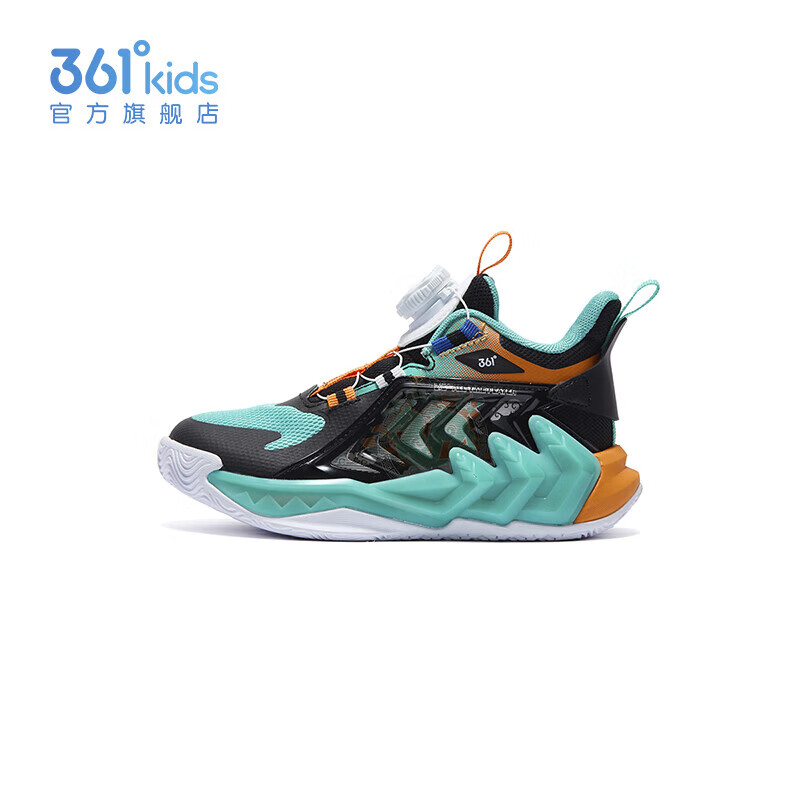 361°马到成功童鞋小童篮球鞋旋钮扣年春季新款运动鞋男童鞋子学生 湖水绿色/碳黑/电光橙色 32