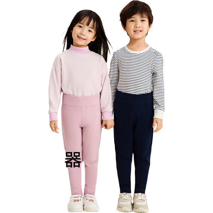 松山棉店兒童保暖褲雙層高腰打底褲男女童A類磨絨秋冬抗靜電抑菌加絨秋褲