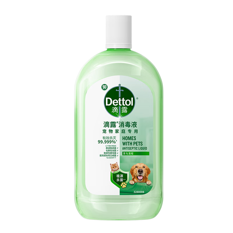 滴露（Dettol）消毒液寵物家庭專用1L 衣物除菌液 寵物用品寵物區(qū)域殺菌消毒水 【茶與青柑】消毒液1L