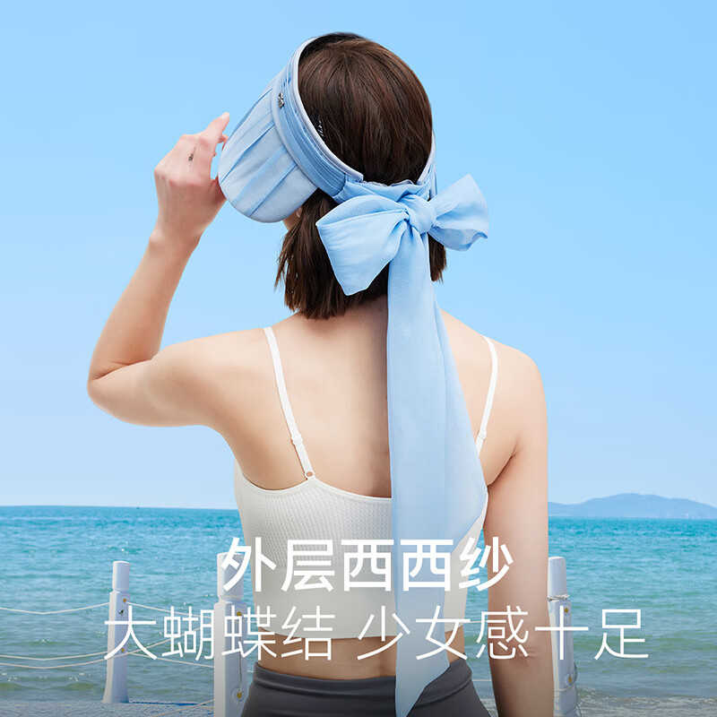 OhSunny防晒帽春夏新款户外遮阳系带西西纱空顶帽护脸时尚太阳帽 晚纱粉