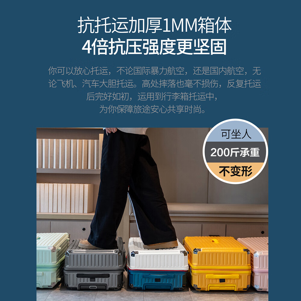REDOO行李箱大容量箱子多功能拉杆箱男女高颜值旅行箱万向轮密码箱皮箱 白配蓝【杯架+USB+手机支架】 26英寸 甄选MAX版