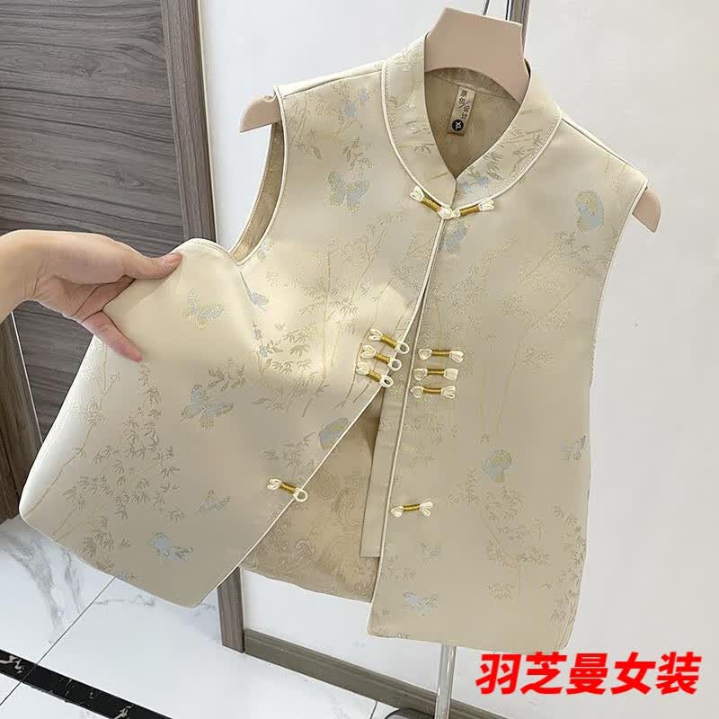 顾夕岑2024年新款中国风上衣外套新中式盘扣马夹背心春秋款薄款马甲女装 图片色 2XL 建议125-138斤