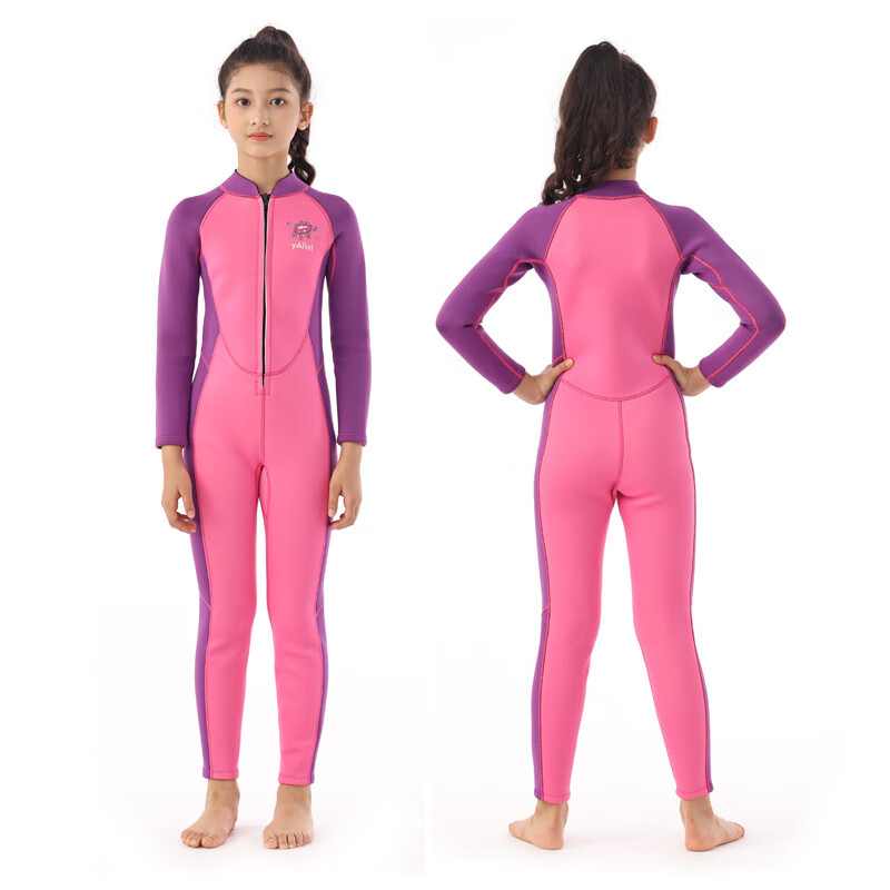 Yosoci兒童潛水服2.5mm男童連體泳衣保暖長袖防曬沖浪浮潛衣女游泳加厚 連體粉色 145 -12#