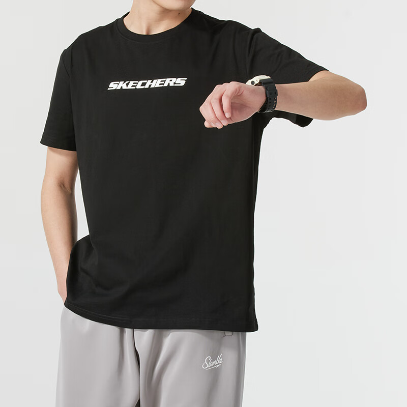 斯凯奇（Skechers）短袖女夏季男2025新款纯棉t恤情侣透气宽松圆领运动男女同款半袖 01TS/80%棉 L /1