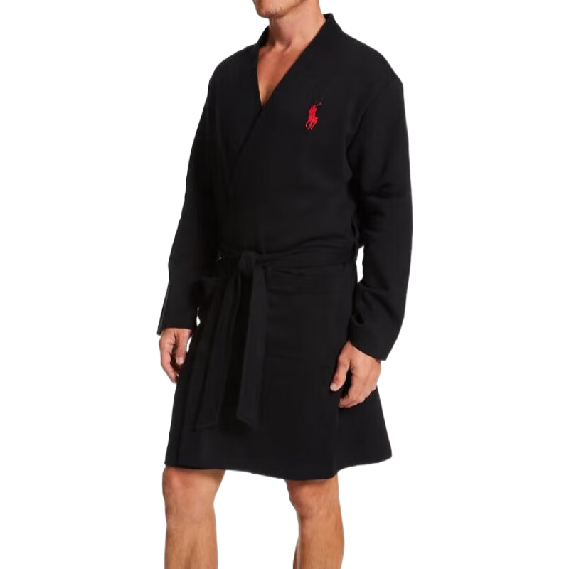 拉夫勞倫（Ralph lauren）男士休閑舒適睡衣游泳酒店旅行睡袍絨和服長(zhǎng)袍1000662 Polo Black/Red S M