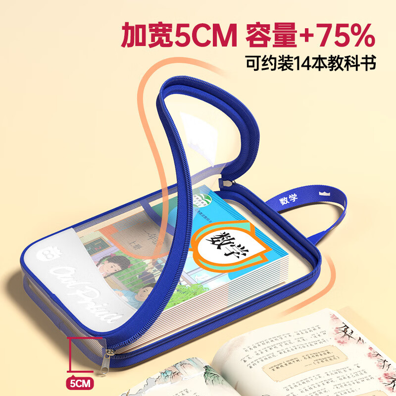 猫太子科目分类袋透明文件袋小学生双层网纱补习袋学科手提袋初中生试卷收纳袋拉链式作业书本拎书袋子 双层大容量(综合)