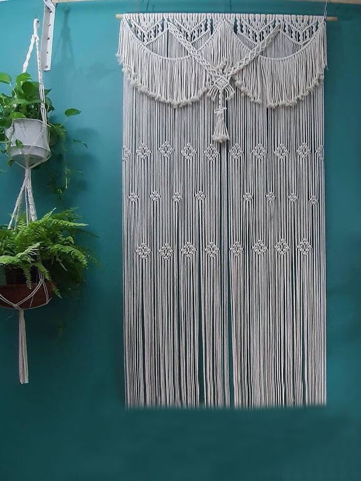 波西米亚编织门帘免打孔线帘ins风隔断帘棉绳手工门框装饰帘 米白色配