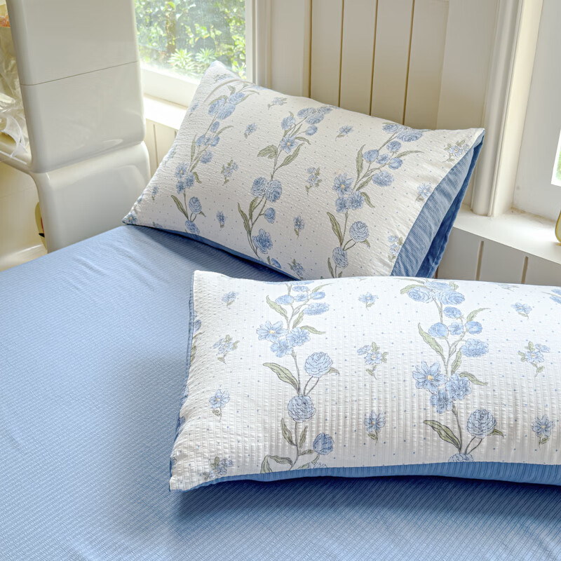 多兰诗（Duolanshi）A类小清新有氧提花四件套亲肤透气宿舍单双人春夏四件套 暗香蓝 1.8米 床单款 被套200*230 四件套