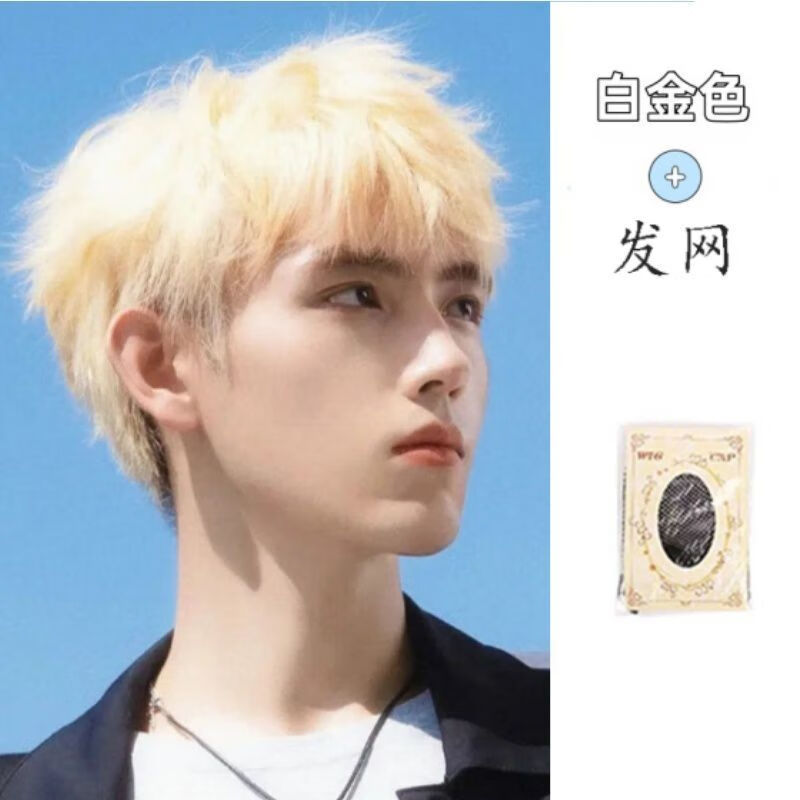 千葉繁男士假發(fā)全頭套真人發(fā)直接戴假毛發(fā)男式韓版男生微分碎蓋短發(fā)男款 韓漫男主發(fā)色白金色+發(fā)網(wǎng) 默認(rèn) 中長(zhǎng)發(fā) 升級(jí)蛋白絲