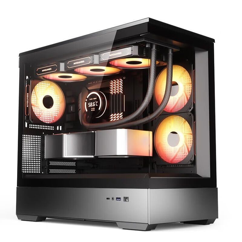 爱国者星璨岚海景房机箱台式机电脑全侧透M-ATX 360水冷小主机箱 爱国者岚机箱黑