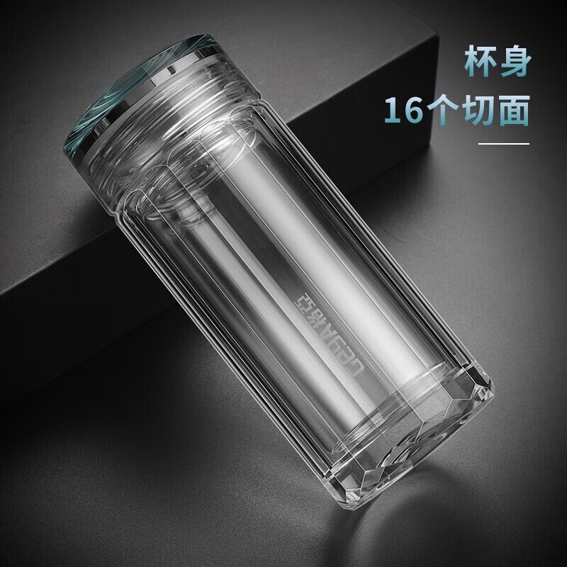 格亚(GEYA) 高档纯钛抑菌双层玻璃杯茶杯纯钛泡茶杯玻璃水杯子商务办公礼盒 钛滤网 180ML