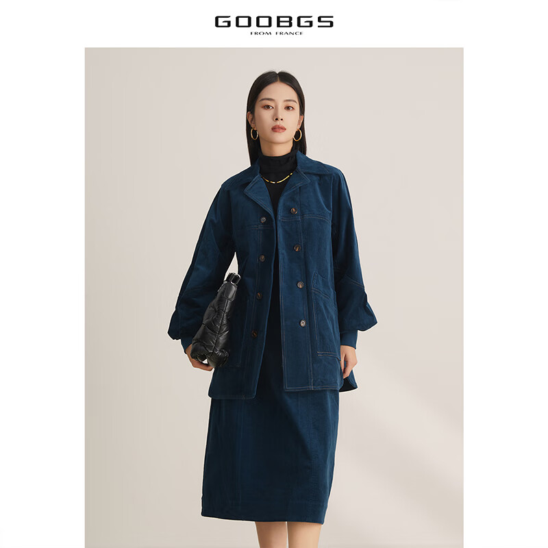 goobgs谷邦2022年秋季新款直筒宽松剪裁立体大口袋设计复古工装风棉服
