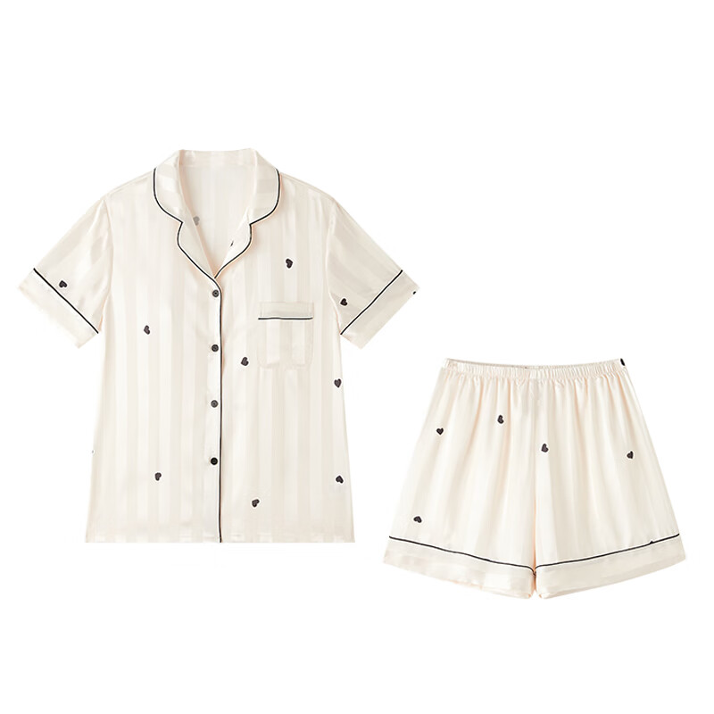GP MADAM条纹冰丝睡衣礼盒装春夏高级感生日礼物送高级感家居服套装带胸垫 爱心条纹【短袖+短裤】 带胸垫 XL 【建议120-145斤】
